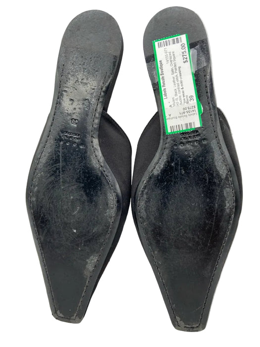 Marni Shoe Size 39 Black Leather Satin Oversized Buckle contrast stitch Mules