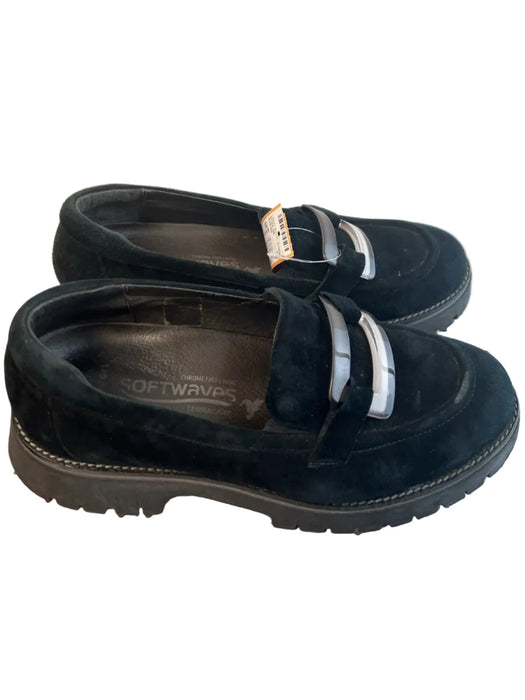 Softwaves Shoe Size 39 Black Suede Rubber Sole Chunky Square Detail Loafer Shoes