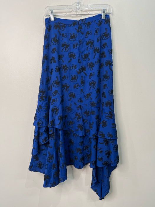 Tanya Taylor Size S Black & Blue Floral Maxi Back Zip Ruffle Detail Skirt
