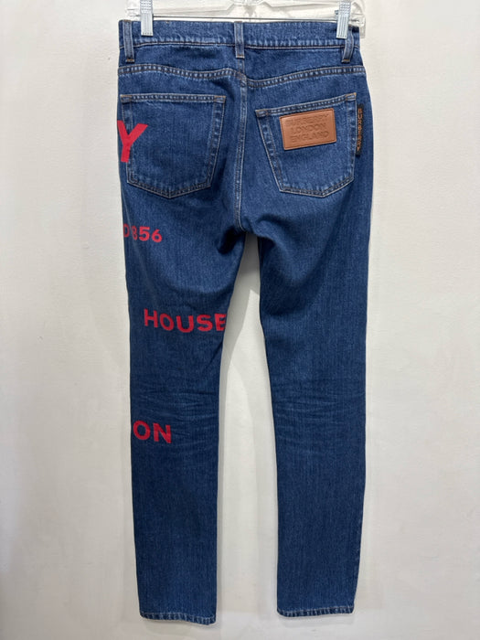 Burberry Size 28 Blue & Red Cotton Denim Graphic Zip Fly Jean Men's Pants
