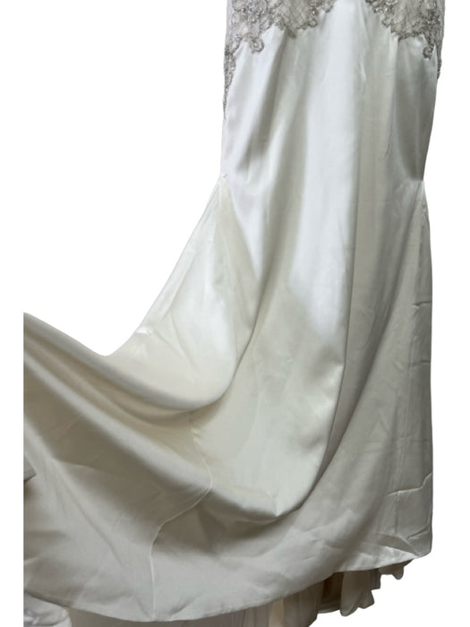 Adrianna Papell Size 10 Cream White Silk Beaded Mesh Overlay Wedding Dress Cream White / 10