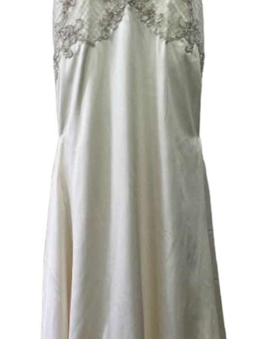 Adrianna Papell Size 10 Cream White Silk Beaded Mesh Overlay Wedding Dress Cream White / 10
