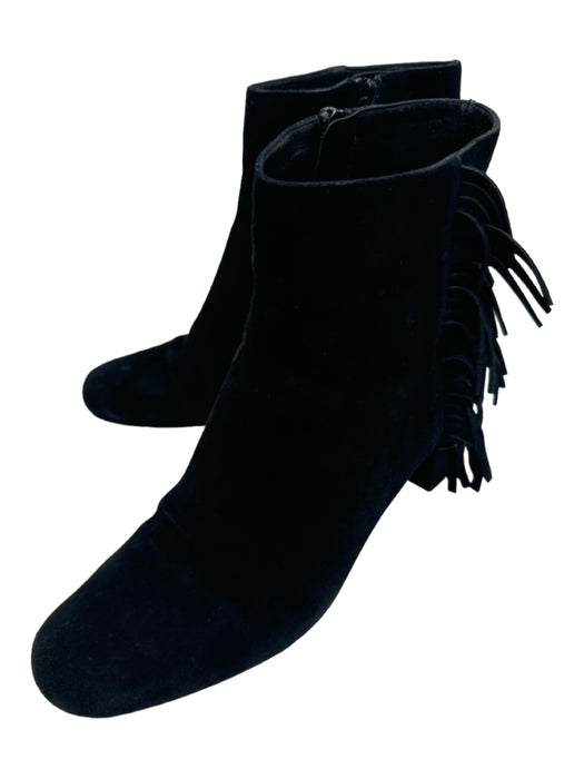 Saint Laurent Shoe Size 39 Black Suede Fringe Side Zip Ankle Block heel Booties Black / 39