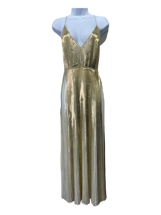 Valentino Size 40/Small Gold & Ivory Polyester Pleated Spaghetti Strap Dress Gold & Ivory / 40/Small