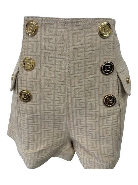 Balmain Size 36/Small Beige Print Cotton Blend Monogram Gold Buttons Shorts Beige Print / 36/Small