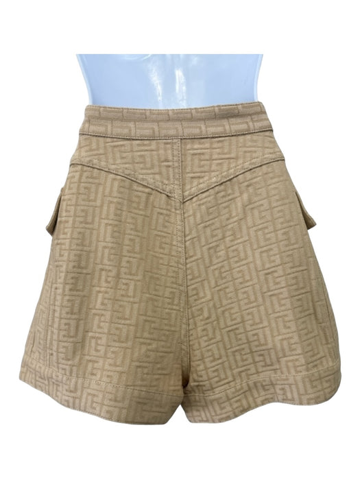 Balmain Size 36/Small Beige Print Cotton Blend Monogram Gold Buttons Shorts Beige Print / 36/Small