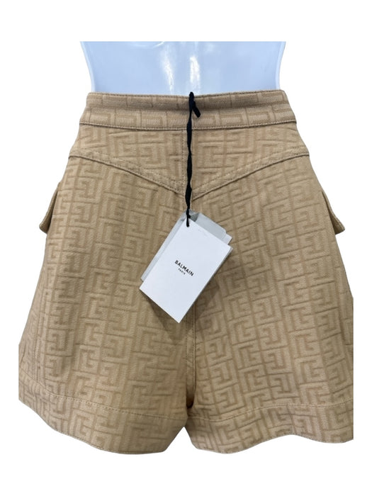 Balmain Size 36/Small Beige Print Cotton Blend Monogram Gold Buttons Shorts Beige Print / 36/Small