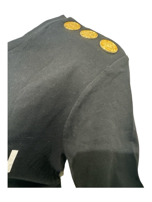 Balmain Size Small Black Cotton Blend Short Sleeve Gold Button Detail Logo Top Black / Small