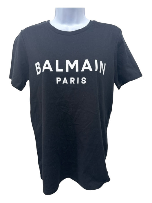 Balmain Size Small Black Cotton Blend Short Sleeve Gold Button Detail Logo Top Black / Small