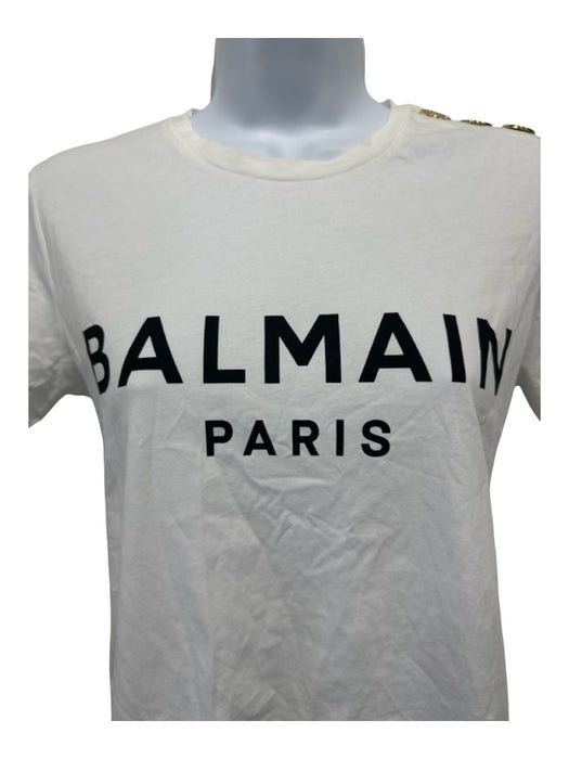 Balmain Size XXS White Cotton Blend Loop Short Sleeve Gold Buttons T-shirt Top White / XXS