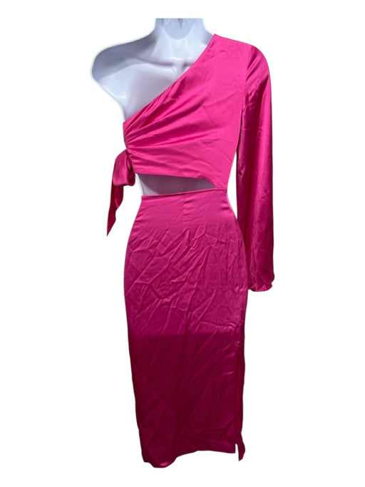 Silk Maison Size XS Bright Pink Silk One Sleeve Tie Waist Midi Dress Bright Pink / XS