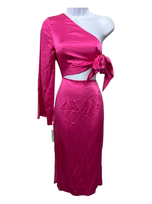 Silk Maison Size XS Bright Pink Silk One Sleeve Tie Waist Midi Dress Bright Pink / XS