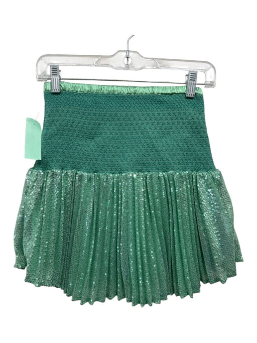 Flannel Size S/M Green Polyester & Silk Sequined Pleated Smocked Mini Skirt Green / S/M