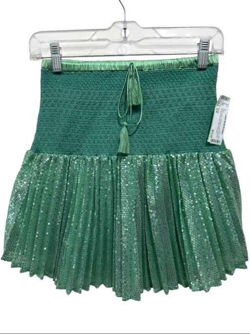 Flannel Size S/M Green Polyester & Silk Sequined Pleated Smocked Mini Skirt Green / S/M