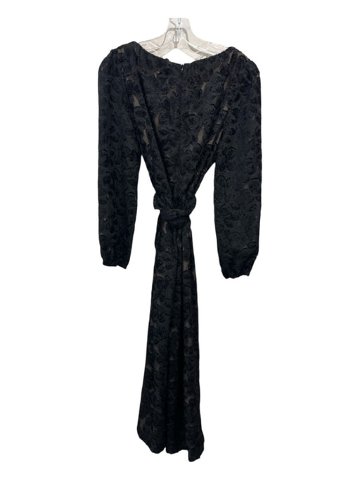 Abbey Glass Size L Black Polyester Textured Long Sleeve Floral Cropped Jumpsuit Black / L