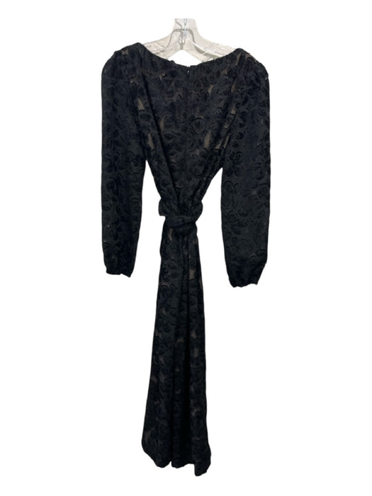 Abbey Glass Size L Black Polyester Textured Long Sleeve Floral Cropped Jumpsuit Black / L