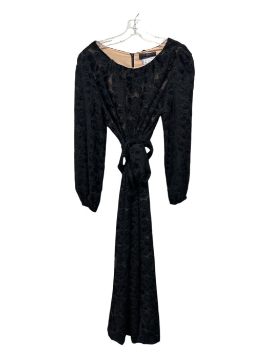 Abbey Glass Size L Black Polyester Textured Long Sleeve Floral Cropped Jumpsuit Black / L