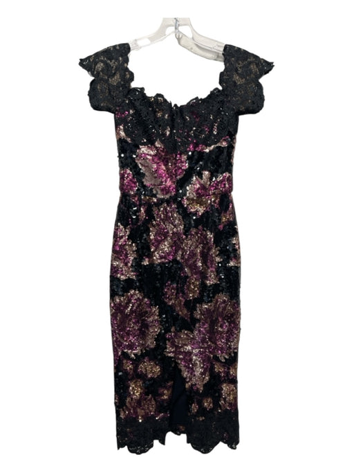 Marchesa Notte Size 0 Black & Purple Polyester Blend Lace Sequin Cocktail Dress Black & Purple / 0