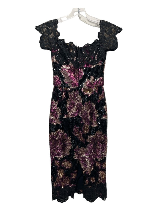 Marchesa Notte Size 0 Black & Purple Polyester Blend Lace Sequin Cocktail Dress Black & Purple / 0