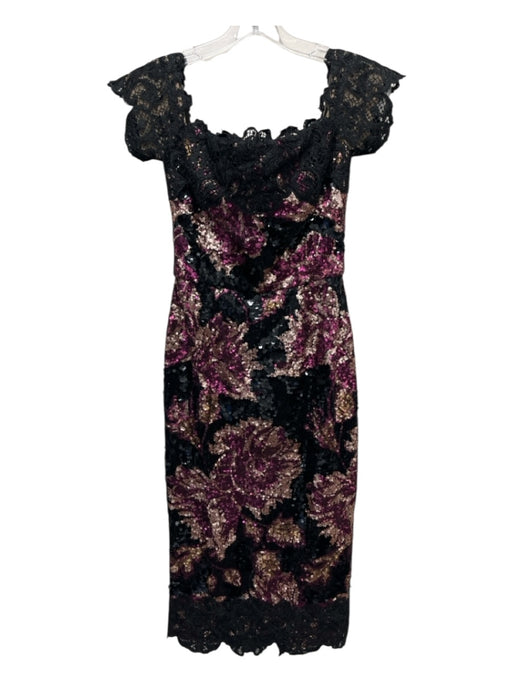 Marchesa Notte Size 0 Black & Purple Polyester Blend Lace Sequin Cocktail Dress Black & Purple / 0