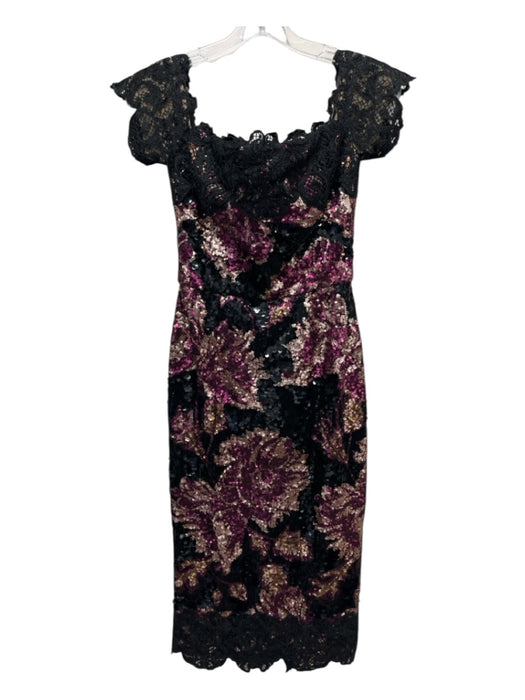 Marchesa Notte Size 0 Black & Purple Polyester Blend Lace Sequin Cocktail Dress Black & Purple / 0