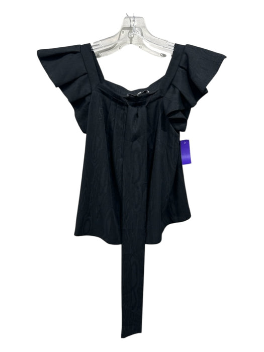 Hunter Bell Size S Black Acetate Blend Wood Grain Ruffle Cap Sleeve Top Black / S