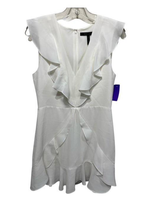 BCBG Maxazria Size 10 White Polyester ruffles Knee Length Dress White / 10
