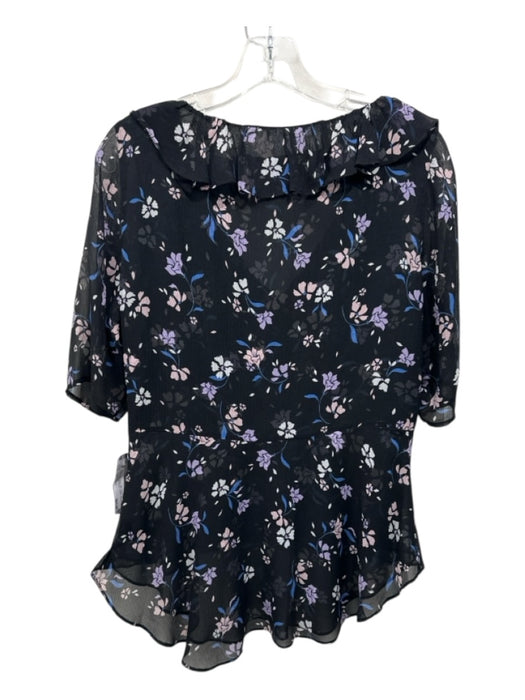 Veronica Beard Size 10 Black, Pink, Blue Silk Floral Front Gather Button Top Black, Pink, Blue / 10