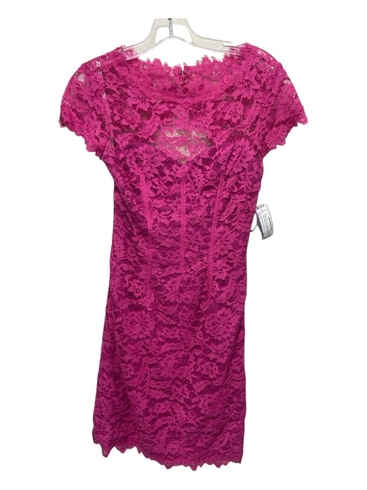 ML Monique Lhuillier Size 0 Pink Cotton Lace Overlay Cap Sleeve Dress Pink / 0