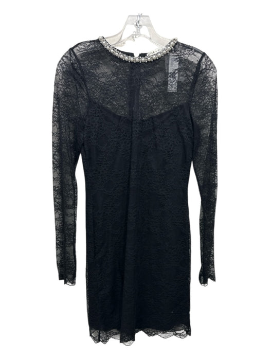 Alice + Olivia Size 6 Black & Pearl Lace Overlay Long Sleeve Knee Length Dress Black & Pearl / 6