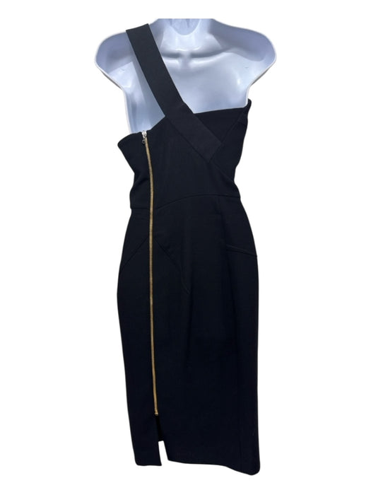 Roland Mouret Size 4 Black Wool Back Zip Grosgrain Ribbon Straps Dress Black / 4
