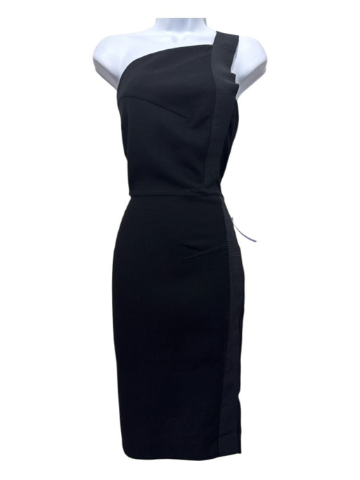 Roland Mouret Size 4 Black Wool Back Zip Grosgrain Ribbon Straps Dress Black / 4