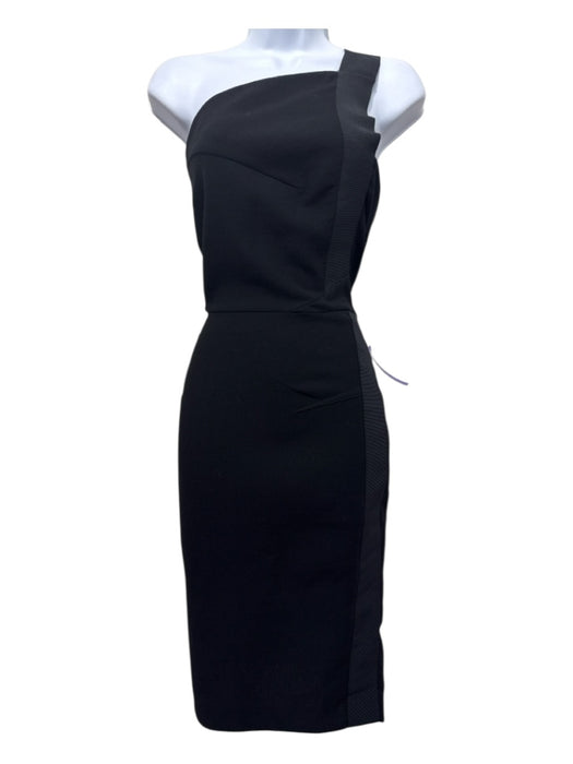 Roland Mouret Size 4 Black Wool Back Zip Grosgrain Ribbon Straps Dress Black / 4