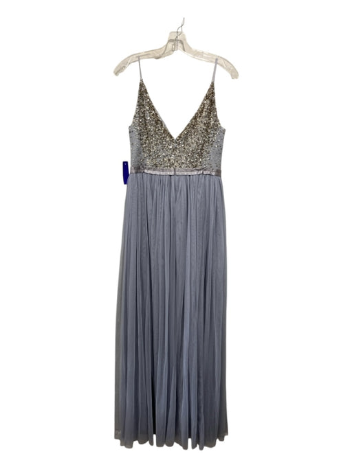 BHLDN Size 8 Blue Gray & Silver Polyester Sequin Tulle Skirt V Neck Gown Blue Gray & Silver / 8