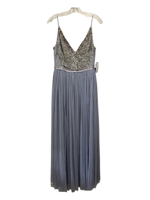 BHLDN Size 8 Blue Gray & Silver Polyester Sequin Tulle Skirt V Neck Gown Blue Gray & Silver / 8