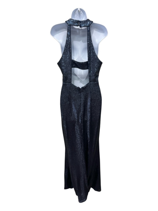 Aqua Size S Navy Blue Polyester Sequinned Collar Halter Sleeveless Gown Navy Blue / S