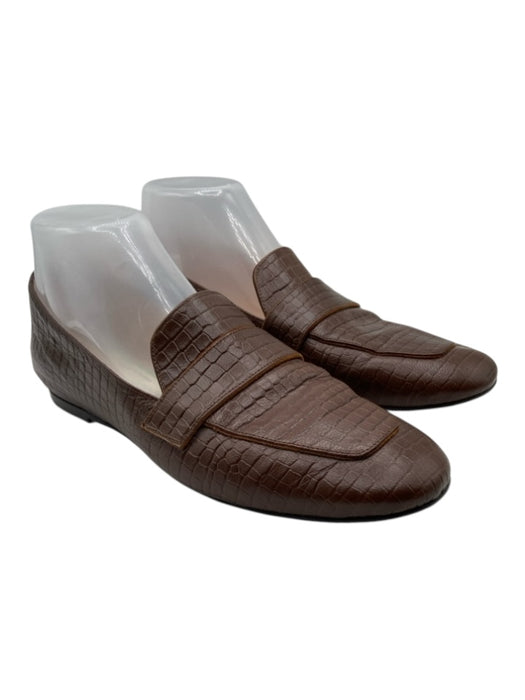 Stuart Weitzman Shoe Size 8B Brown Leather Embossed Round Toe Loafers Brown / 8B