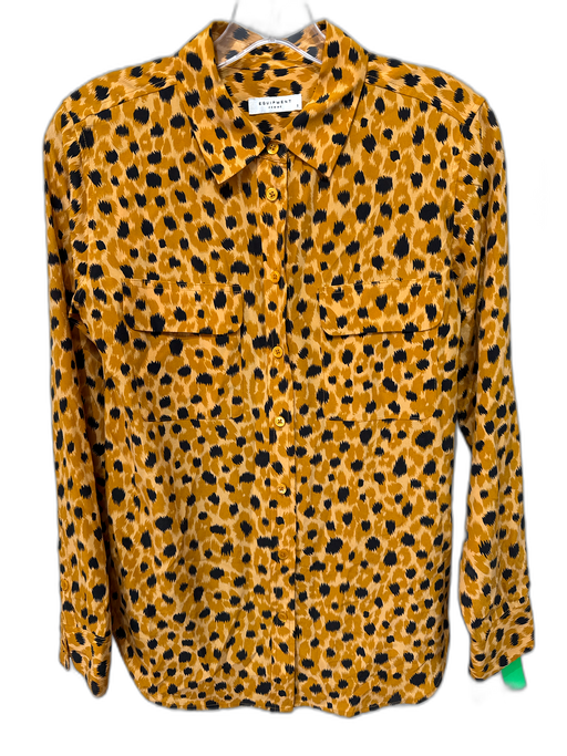 Equipment Size S Mustard Yellow & Black Silk Animal Print Button Long Sleeve Top Mustard Yellow & Black / S