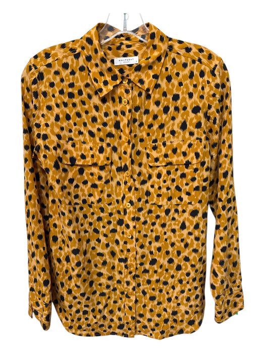 Equipment Size S Mustard Yellow & Black Silk Animal Print Button Long Sleeve Top Mustard Yellow & Black / S