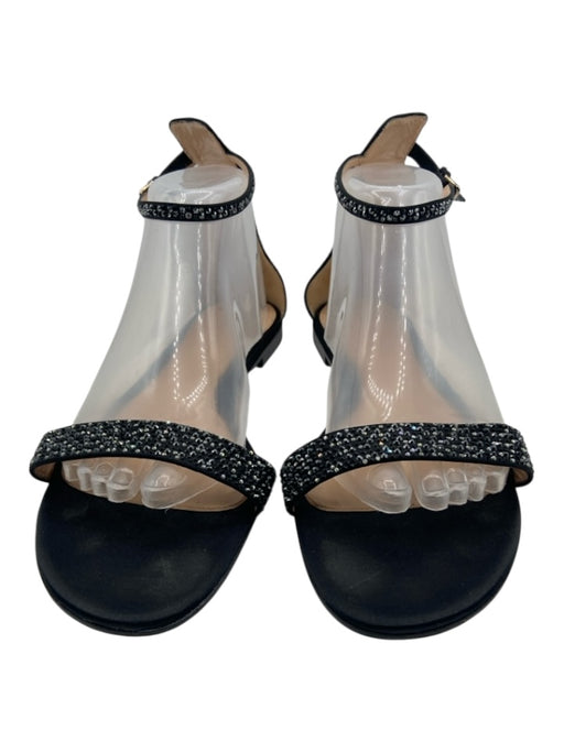 Gianvito Rossi Shoe Size 40 Black Satin Jeweled Open Toe Ankle Buckle Sandals Black / 40