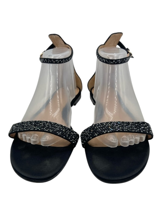 Gianvito Rossi Shoe Size 40 Black Satin Jeweled Open Toe Ankle Buckle Sandals Black / 40