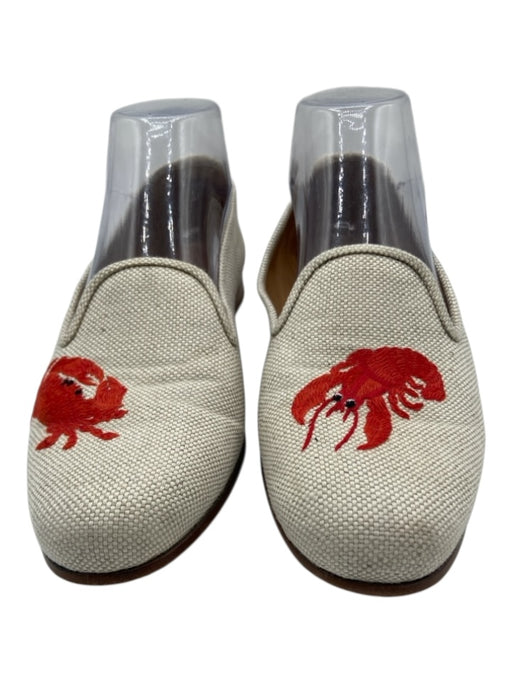 Stubbs & Wooten Shoe Size 7.5 Beige & Red Canvas Embroidered Round Toe Loafers Beige & Red / 7.5