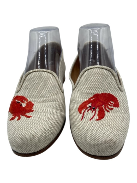 Stubbs & Wooten Shoe Size 7.5 Beige & Red Canvas Embroidered Round Toe Loafers Beige & Red / 7.5