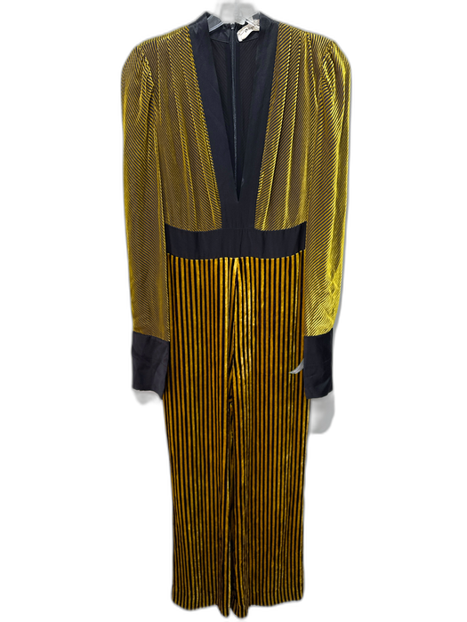 Diane Von Furstenberg Yellow & Black Viscose Blend Sheer Detail Jumpsuit Yellow & Black / 4
