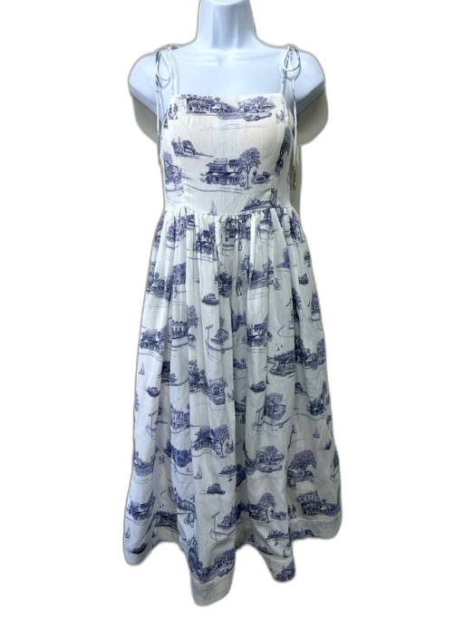 Zimmermann Size 0 Navy & white Linen Tie Straps Toile Gathered Bustier Dress Navy & white / 0