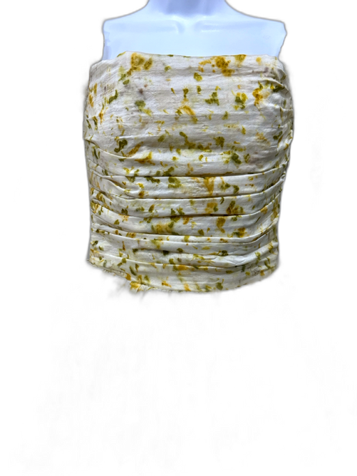 Clio Peppiatt Size S Yellow & White Mulberry Silk Smocked Bubble Hem Mini Dress Yellow & White / S