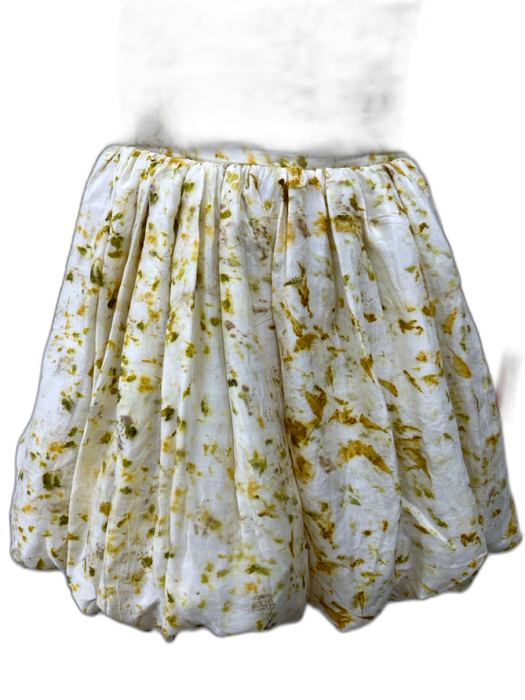 Clio Peppiatt Size S Yellow & White Mulberry Silk Smocked Bubble Hem Mini Dress Yellow & White / S