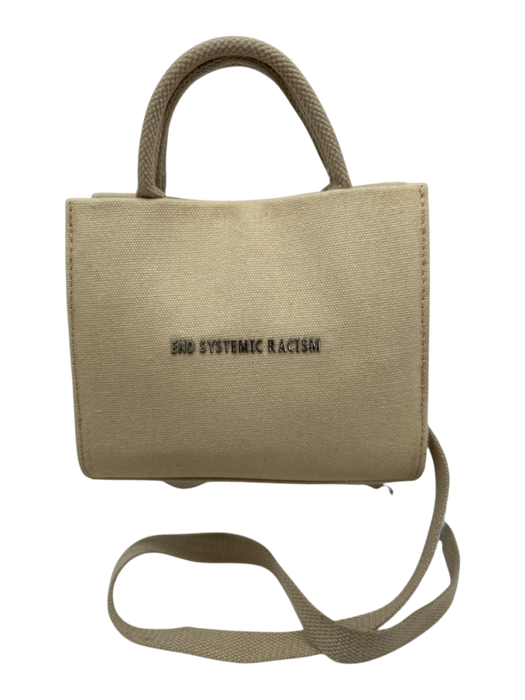 Brandon Blackwood Beige Canvas Crossbody Strap Text Magmetic Closure Bag Beige / S