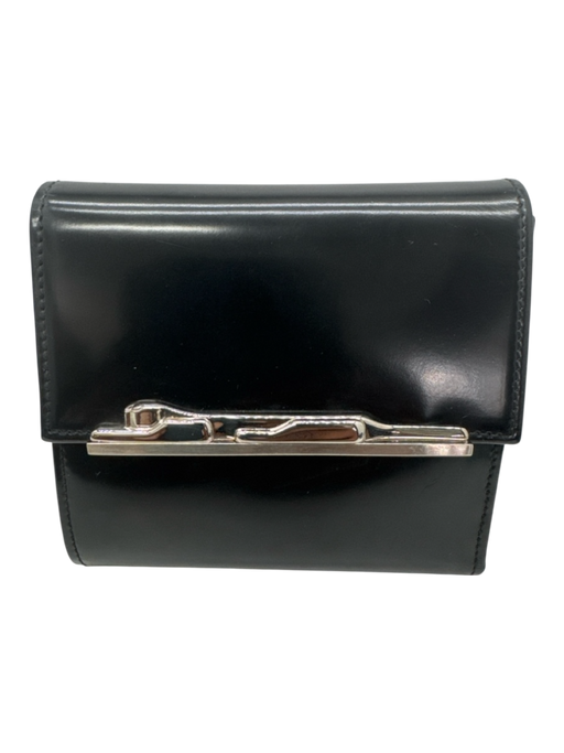 Cartier Black Leather Silver Hardware Panther Bi-Fold Card Holder Wallets Black