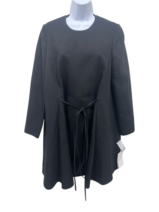 Valentino Size 42 Black Viscose Long Sleeve Tie Waist Back Zip Dress Black / 42